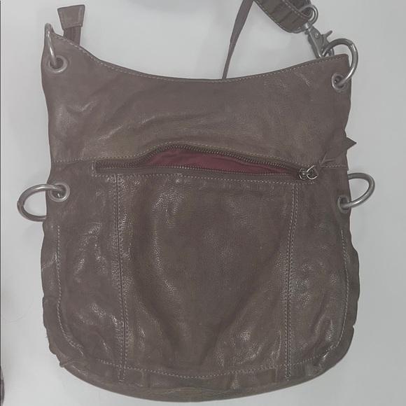 Rock Paper Scissors leather larger cross body bag dark gray/ silver tone preowne - Picture 4 of 16